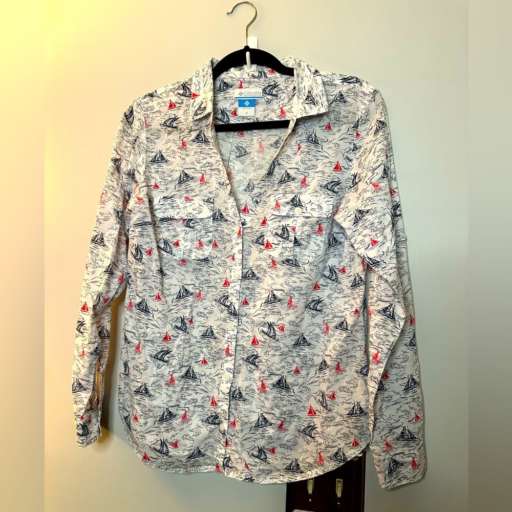 Nautical Print Button-Up Shirt
